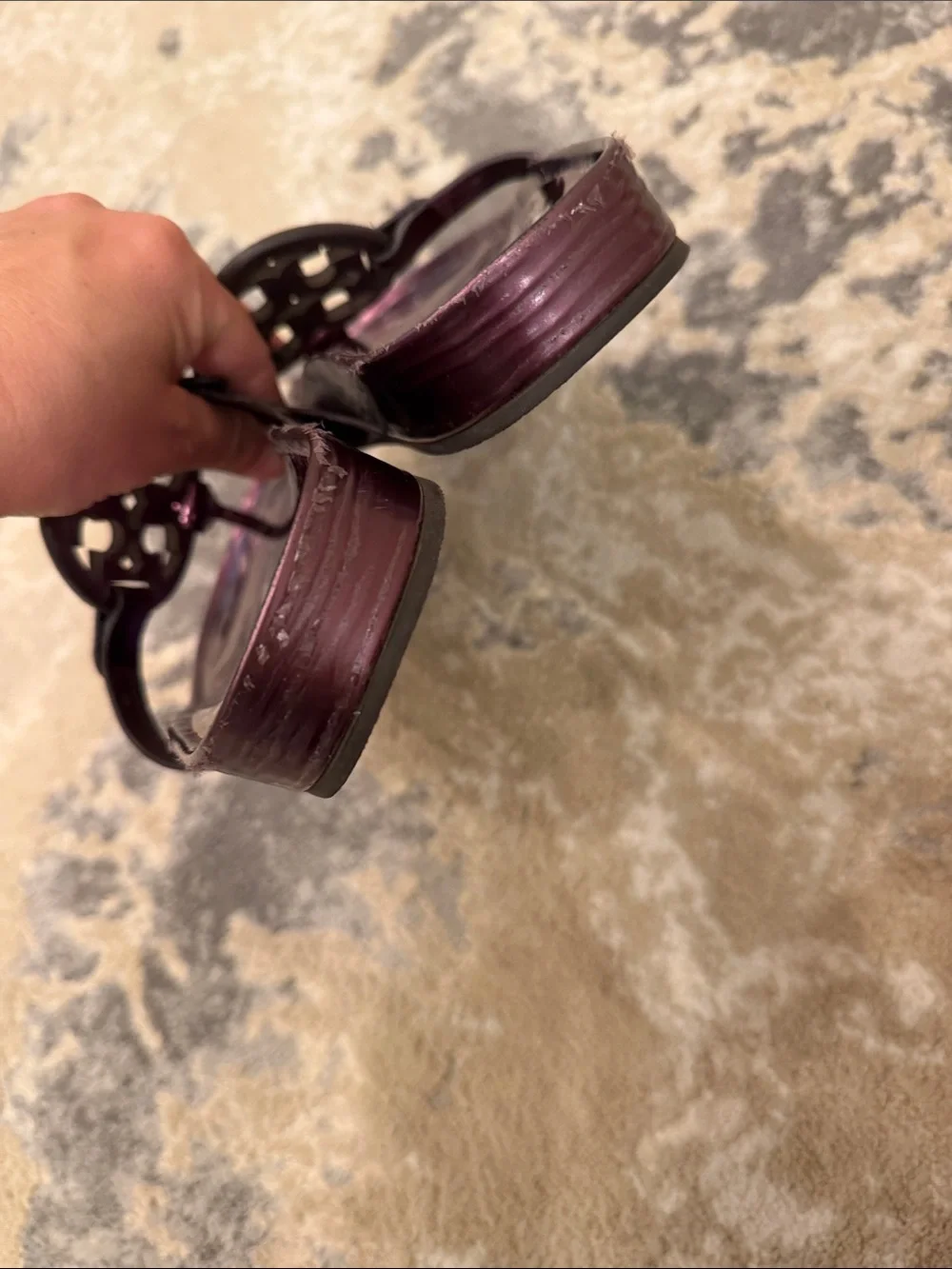 TORY BURCH MILLER CLOUD SANDALS IN MERLOT METALLIC Size 8